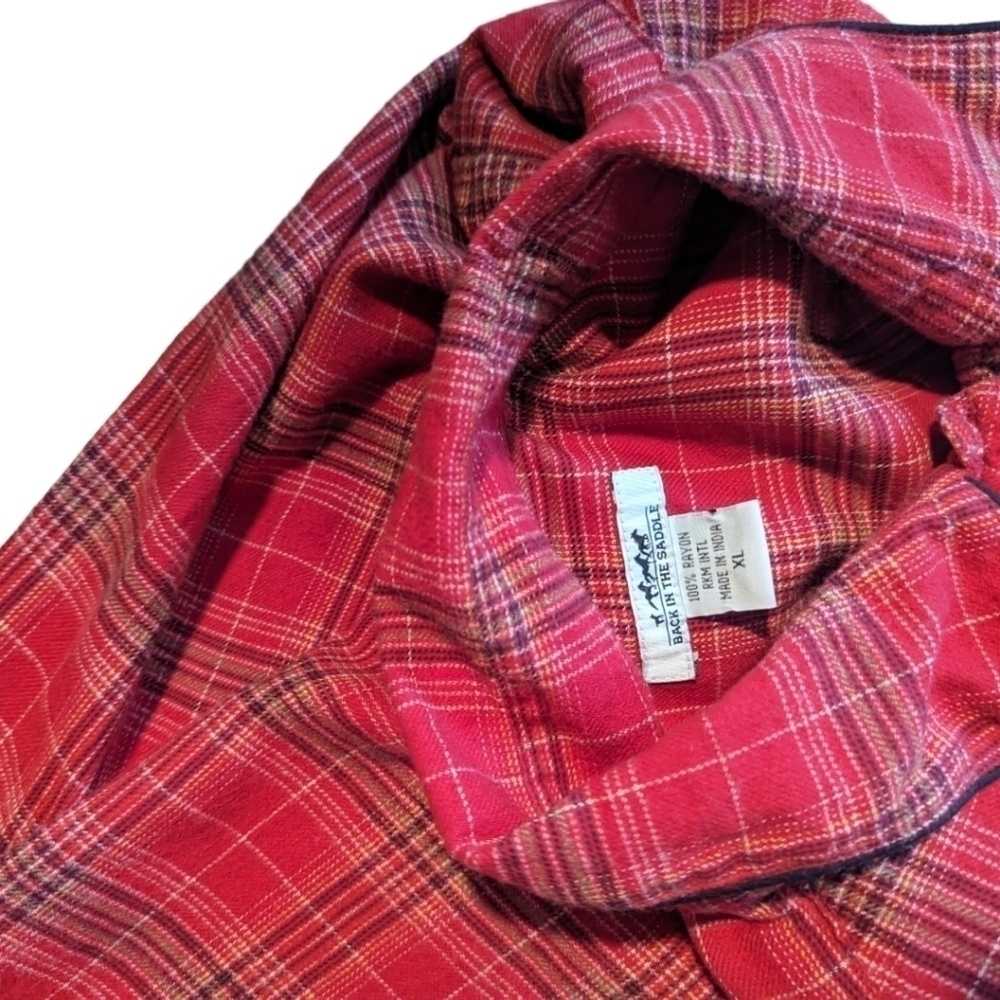 Back in The Saddle Western Pearl Snap cowgirl red Plaid Shirt Embroidery sz XL - Picture 8 of 11